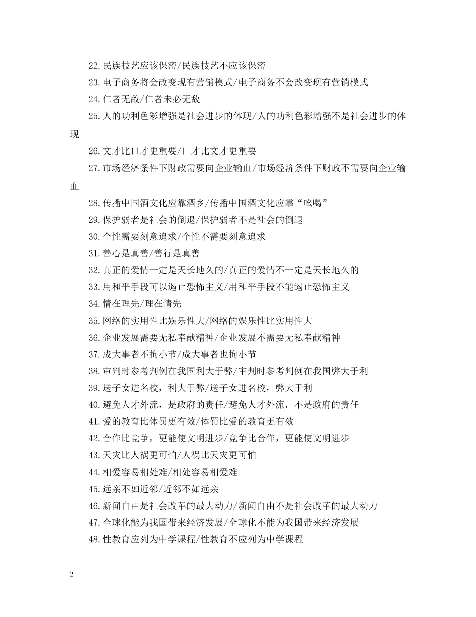 20XX年最热门大学生辩论赛题目_第2页