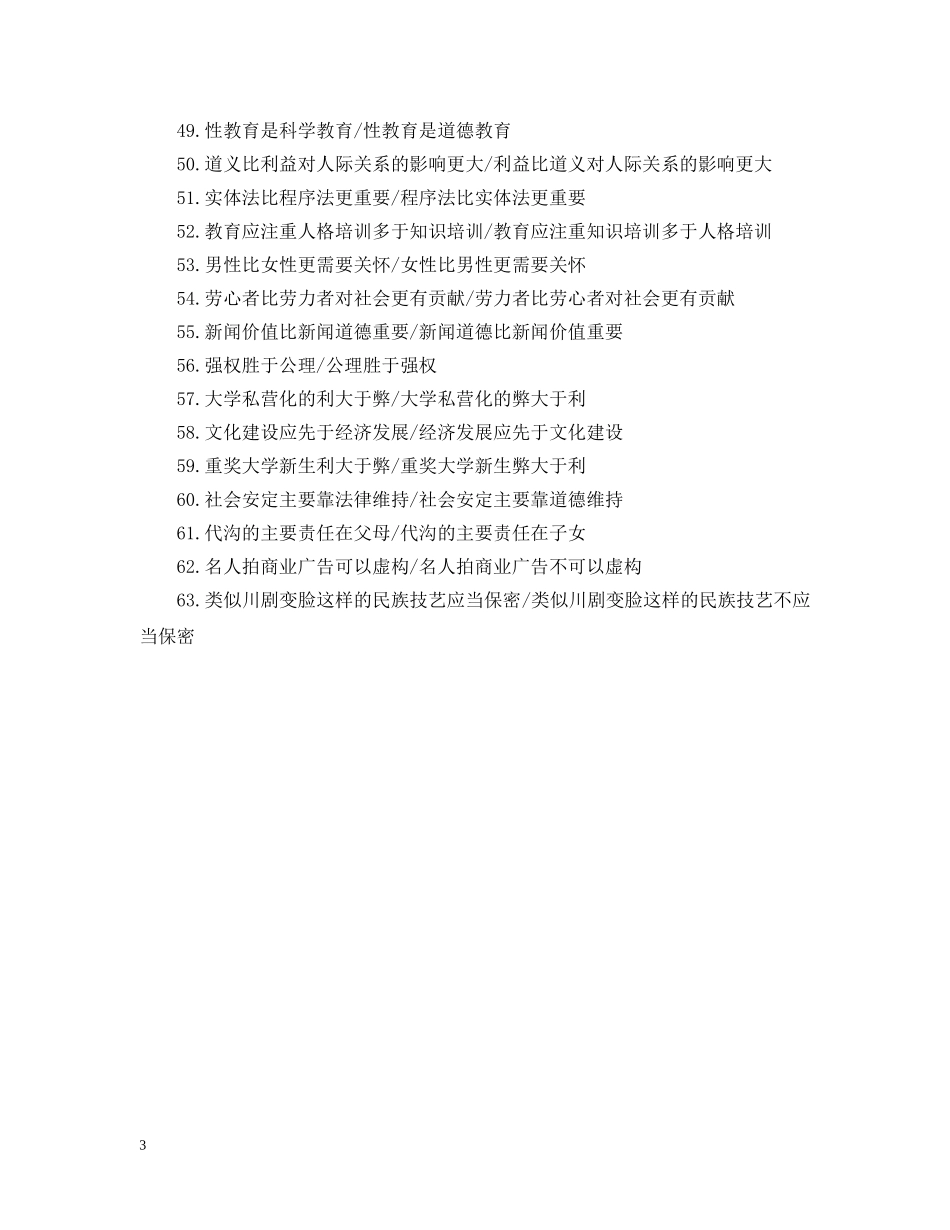 20XX年最热门大学生辩论赛题目_第3页