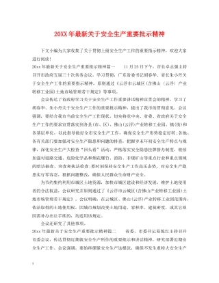 20XX年最新关于安全生产重要批示精神