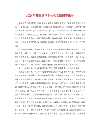 20XX年暑假三下乡社会实践调查报告