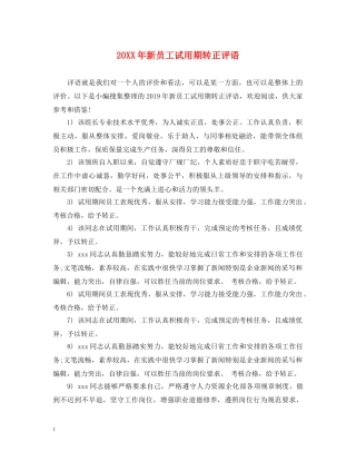 20XX年新员工试用期转正评语