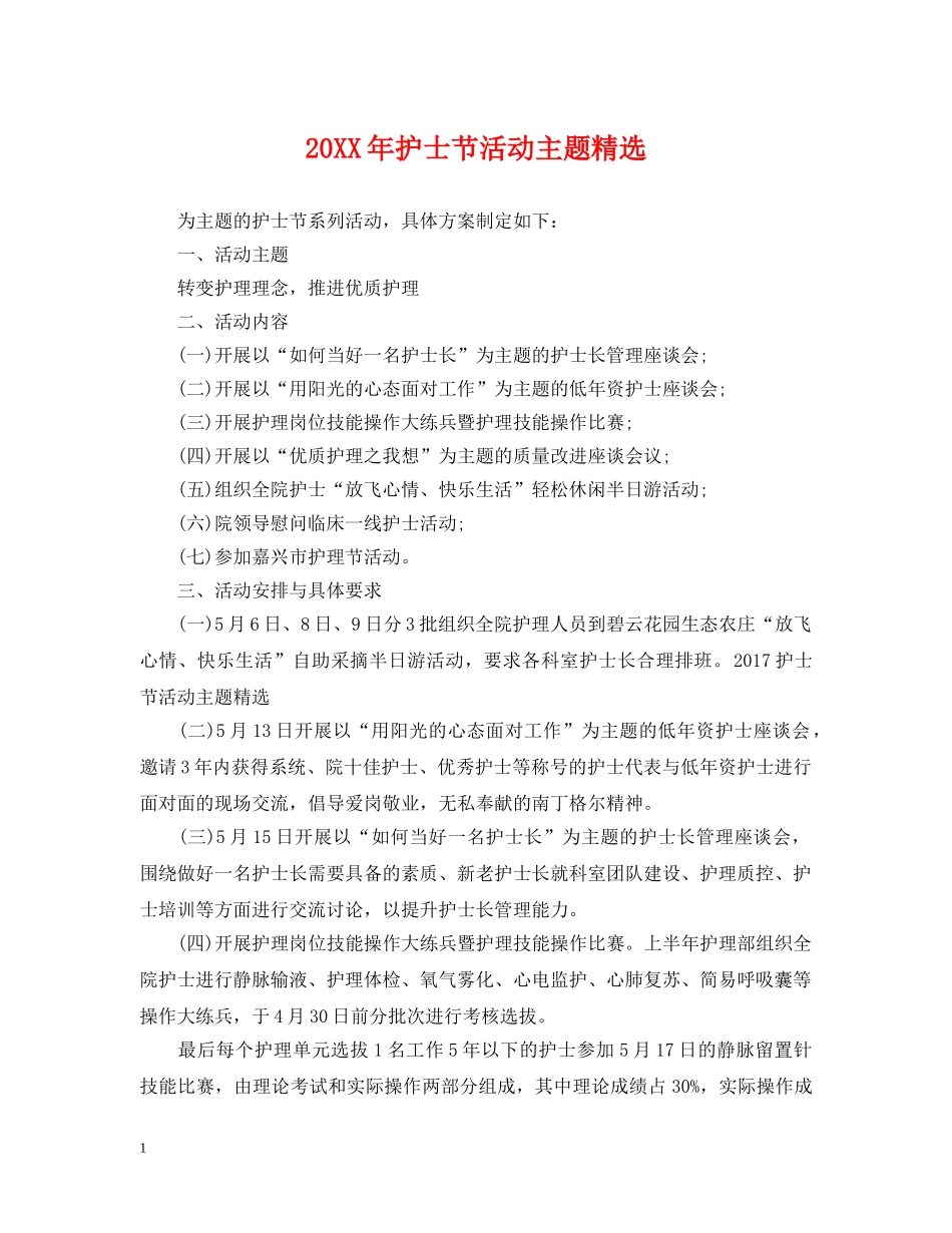 20XX年护士节活动主题精选_第1页