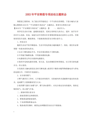 20XX年平安寒假专项活动主题班会