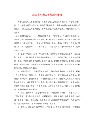 20XX年小班上学期期末评语