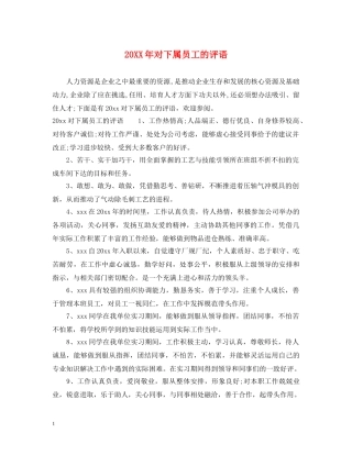20XX年对下属员工的评语