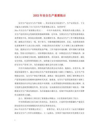 20XX年安全生产重要批示
