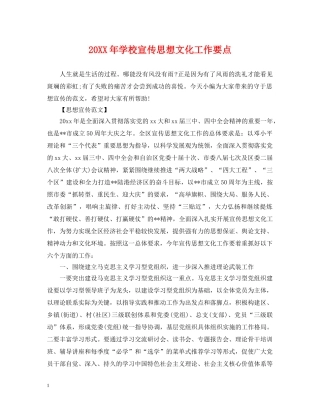 20XX年学校宣传思想文化工作要点