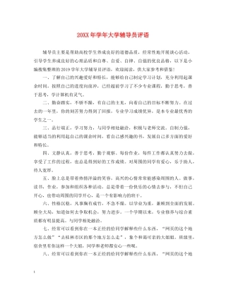 20XX年学年大学辅导员评语