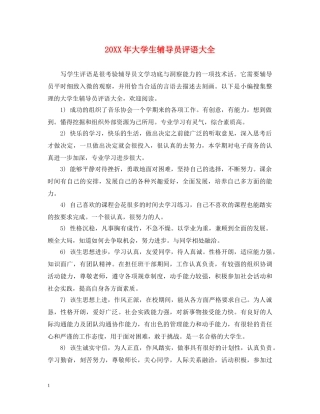 20XX年大学生辅导员评语大全