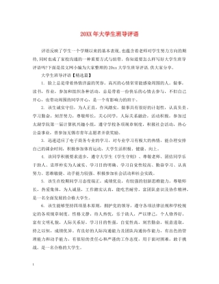 20XX年大学生班导评语