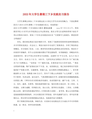 20XX年大学生暑期三下乡实践实习报告