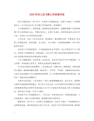 20XX年员工实习期工作表现评语