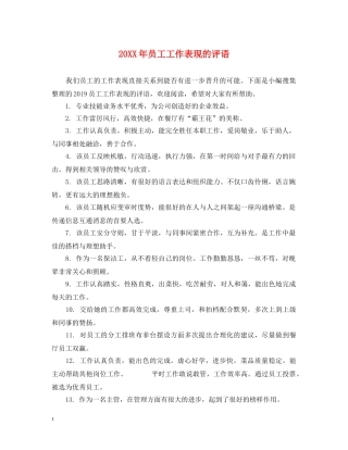 20XX年员工工作表现的评语