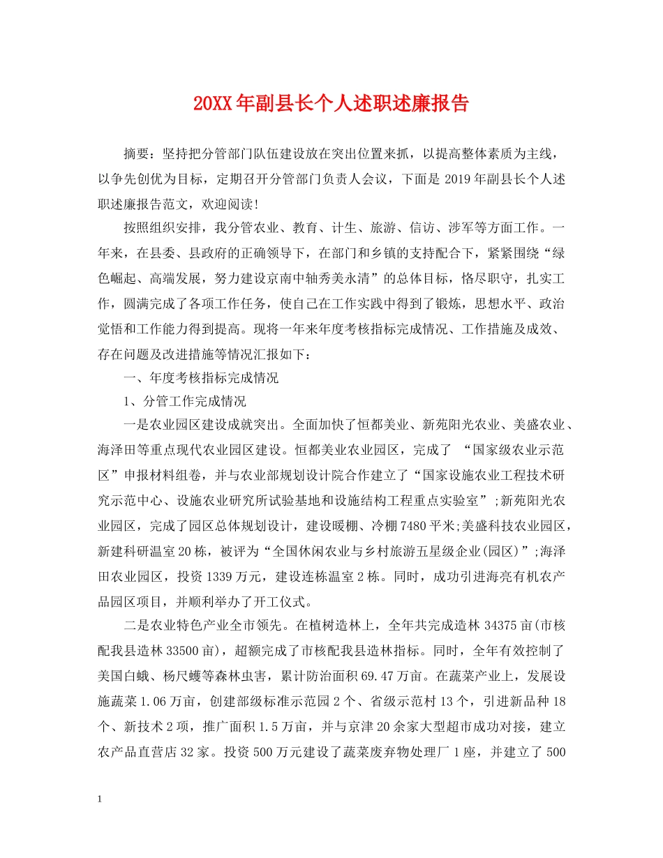 20XX年副县长个人述职述廉报告_第1页