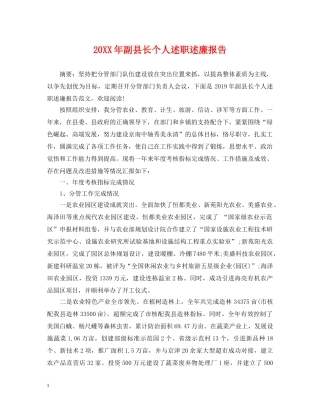 20XX年副县长个人述职述廉报告