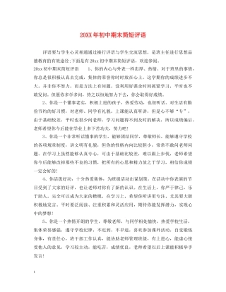 20XX年初中期末简短评语