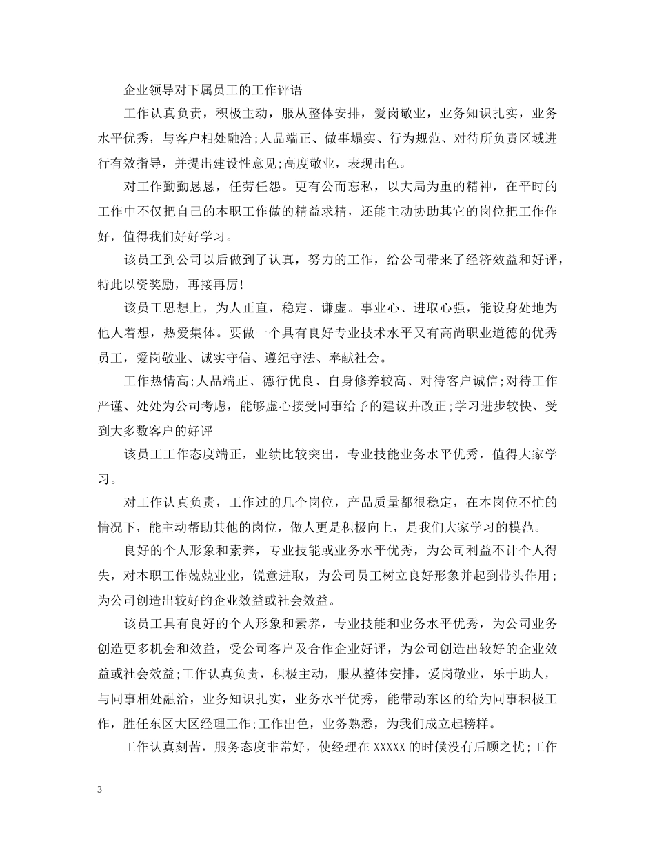 20XX年关于优秀员工中英文评语_第3页