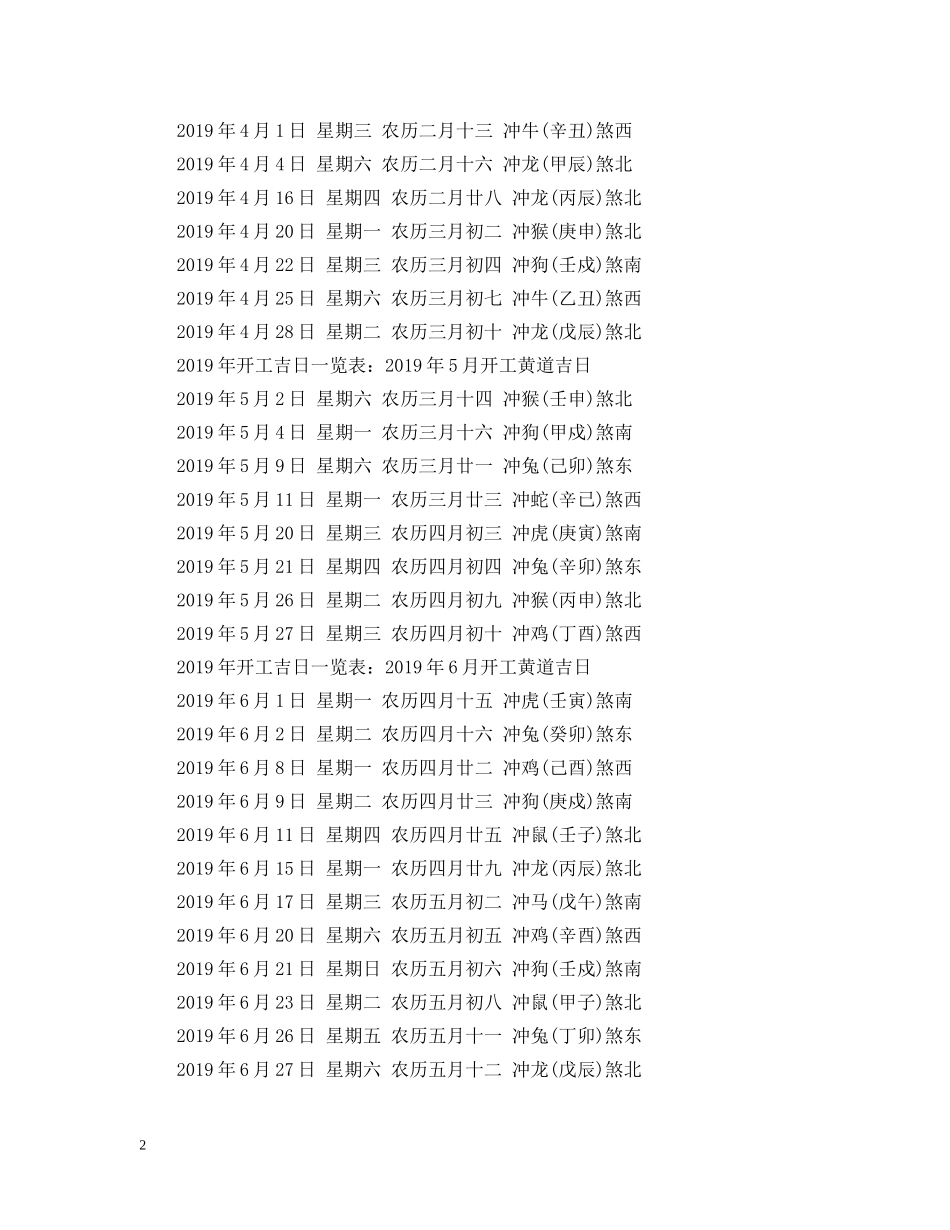 20XX年全年开工吉日汇总_第2页