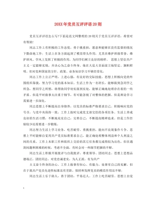 20XX年党员互评评语20则