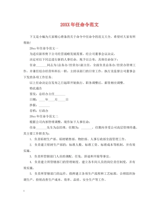 20XX年任命令范文