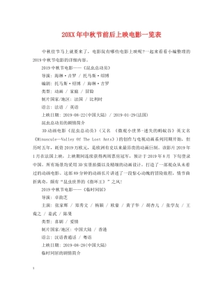 20XX年中秋节前后上映电影一览表