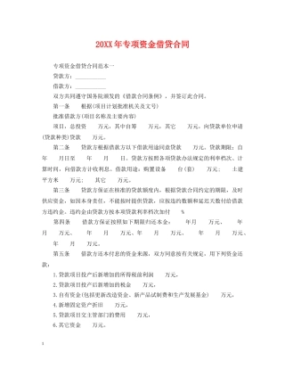 20XX年专项资金借贷合同
