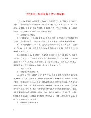 20XX年上半年商务工作小结范例