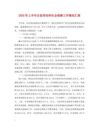 20XX年上半年全县劳动和社会保障工作情况汇报