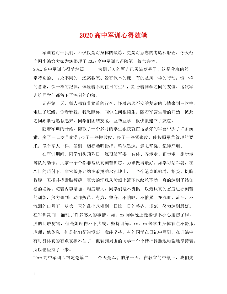 2024高中军训心得随笔_第1页