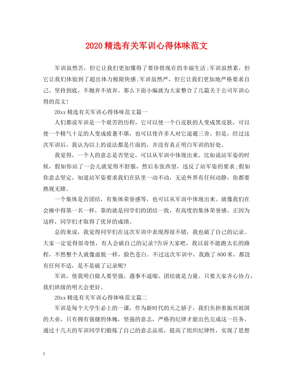 2024精选有关军训心得体味范文_第1页