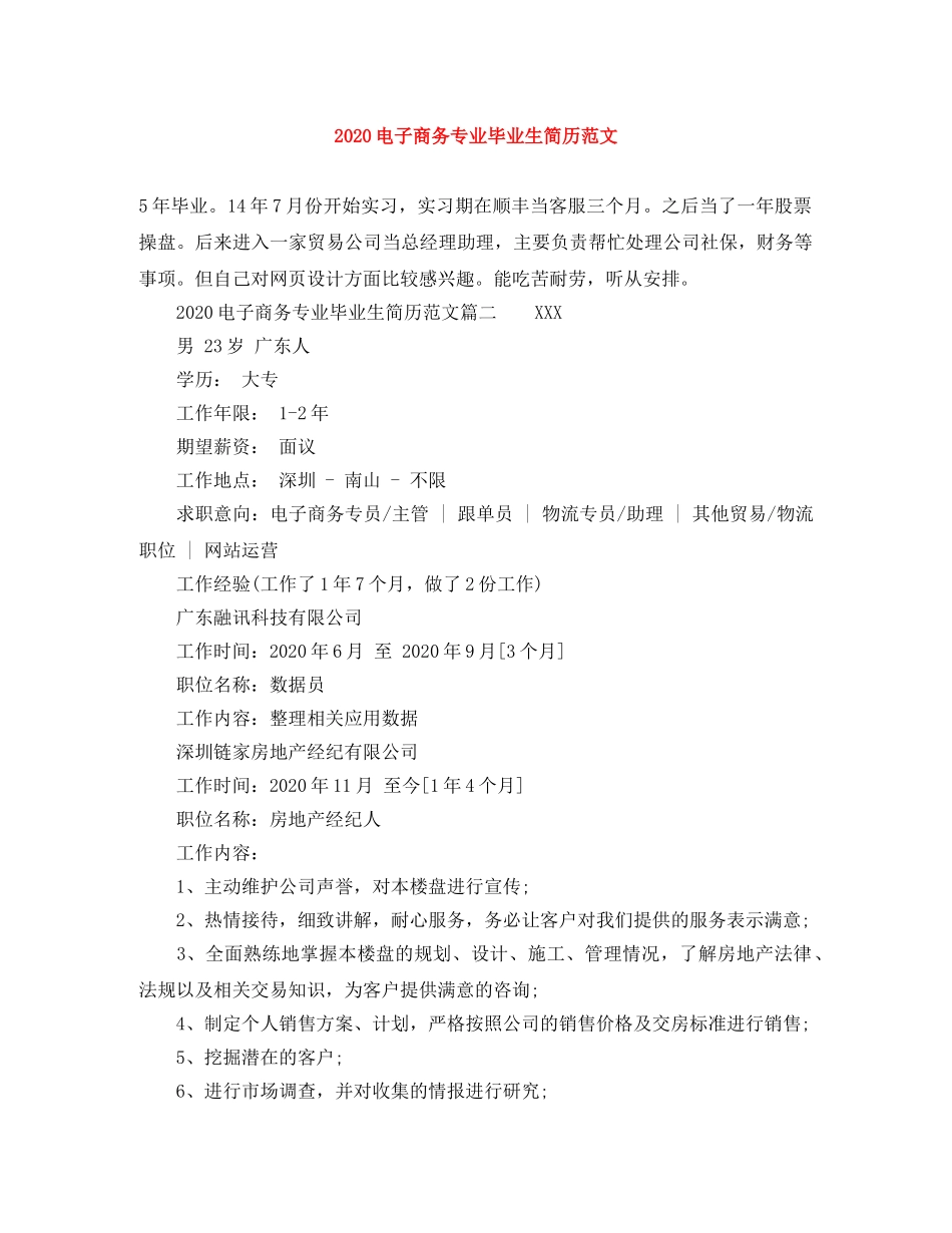 2024电子商务专业毕业生简历范文_第1页