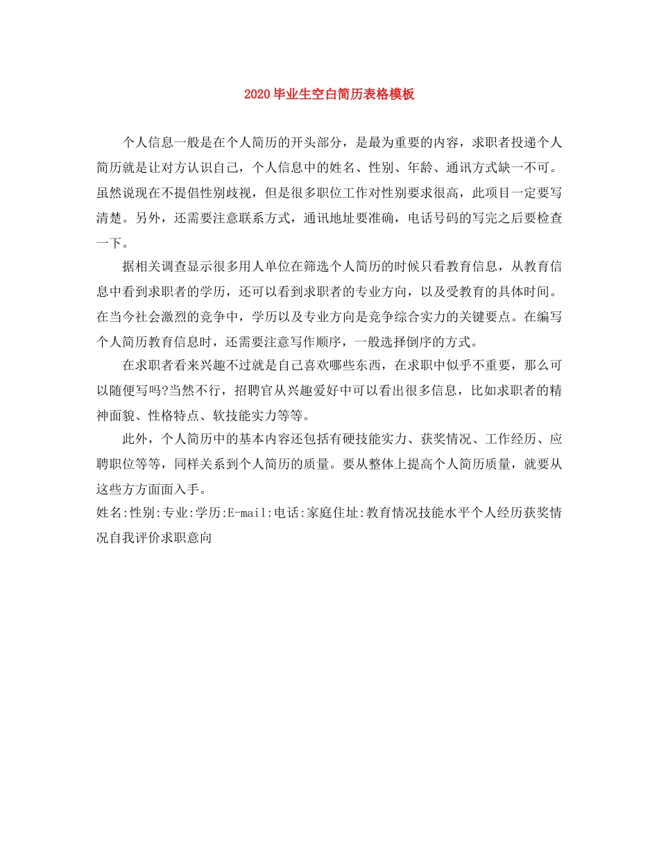 2024毕业生空白简历表格模板_第1页