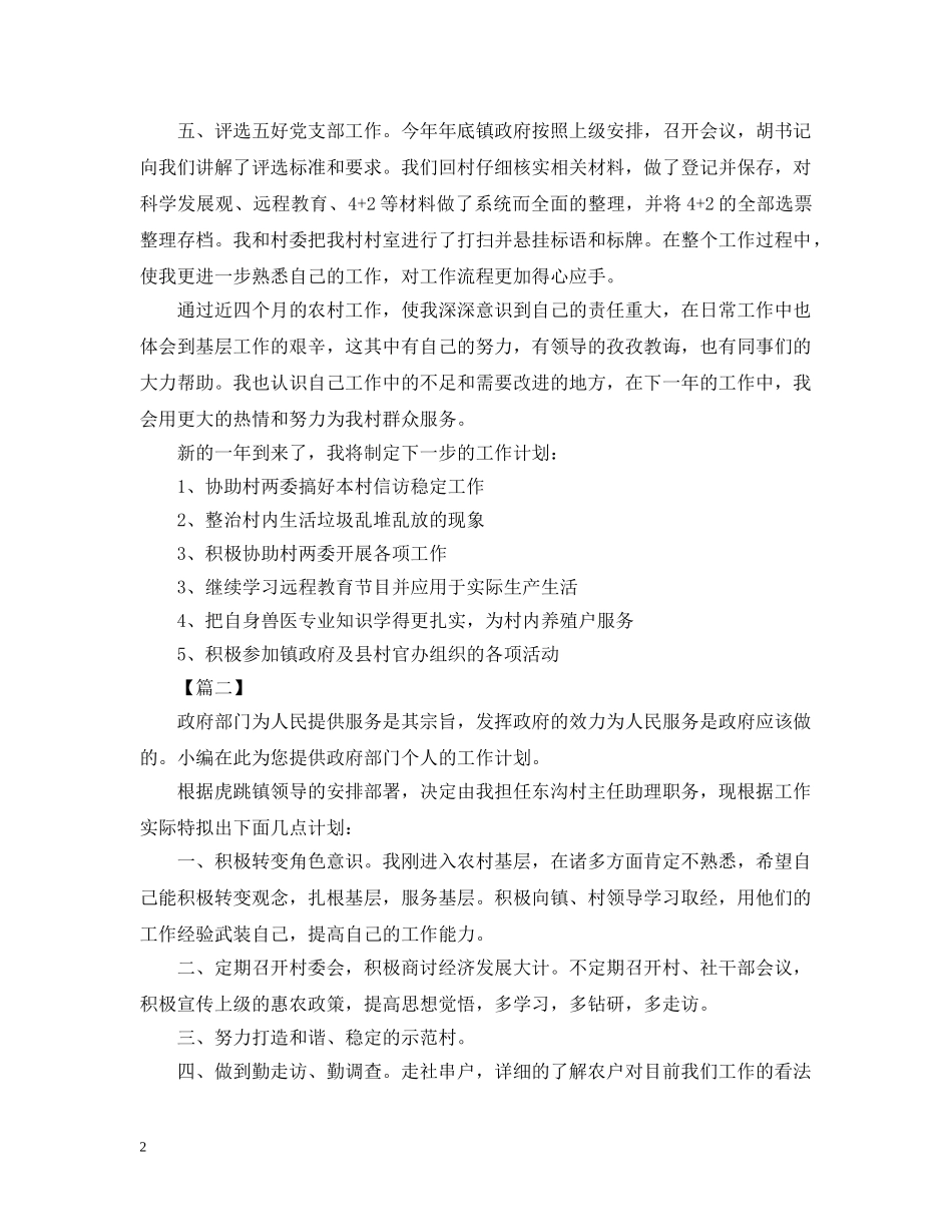 2024村主任助理工作规划范本_第2页