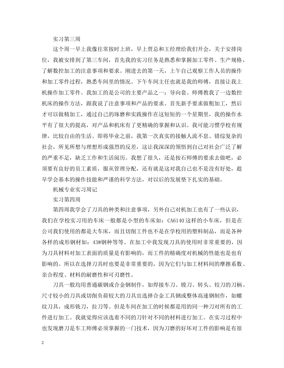 2024机械专业实习周记七篇_第2页