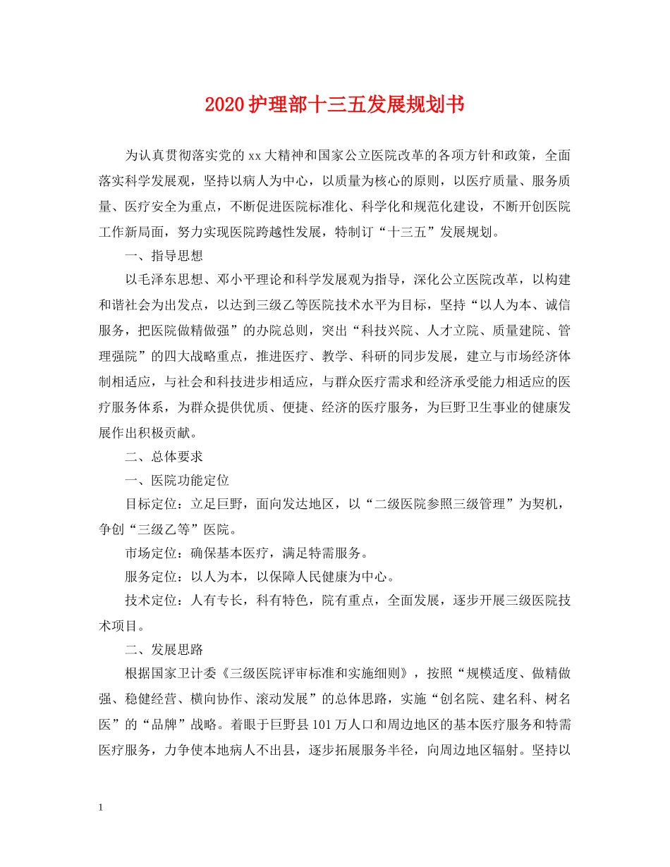 2024护理部十三五发展规划书_第1页