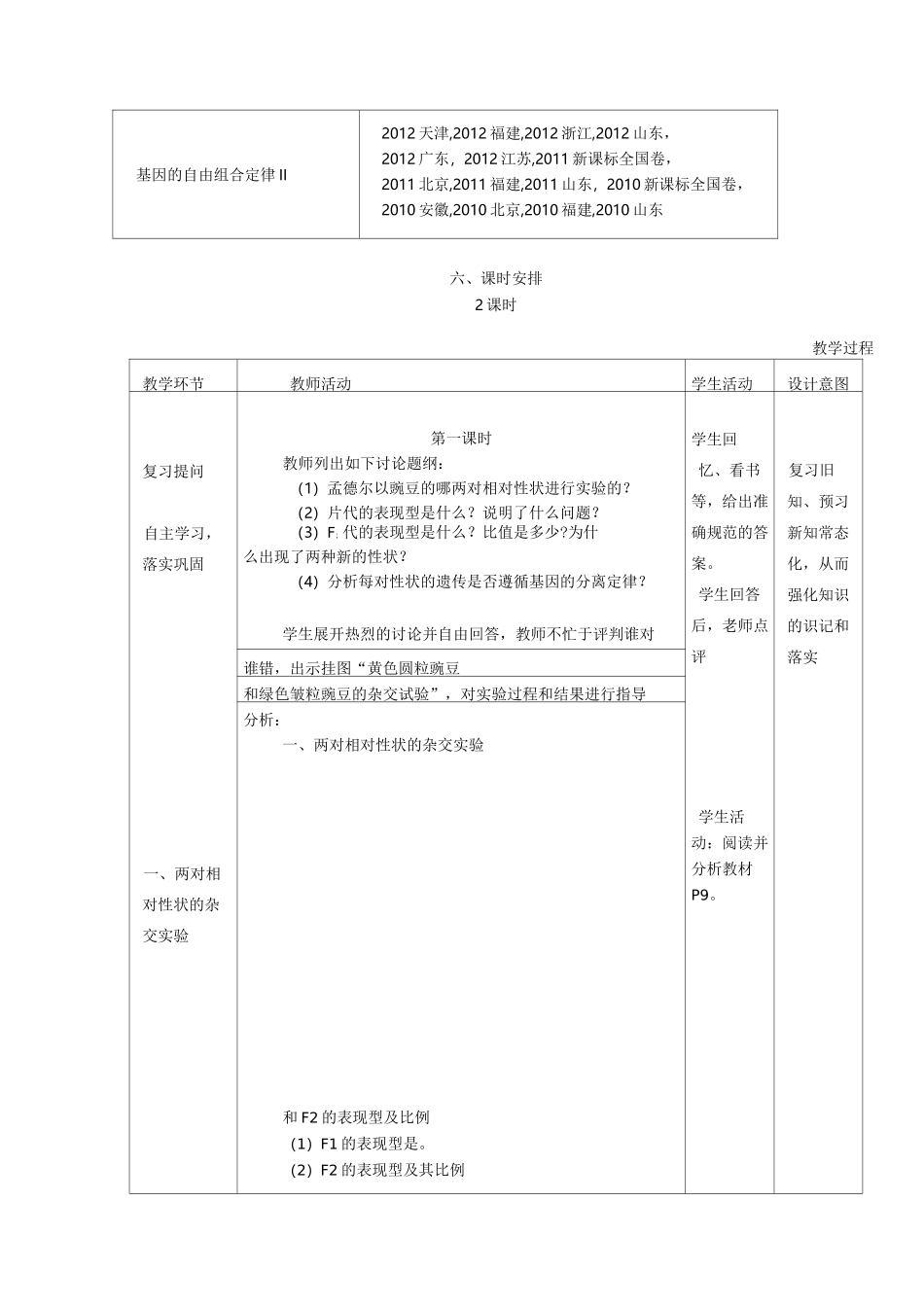 孟德尔豌豆杂交实验二超级精品教案_第2页