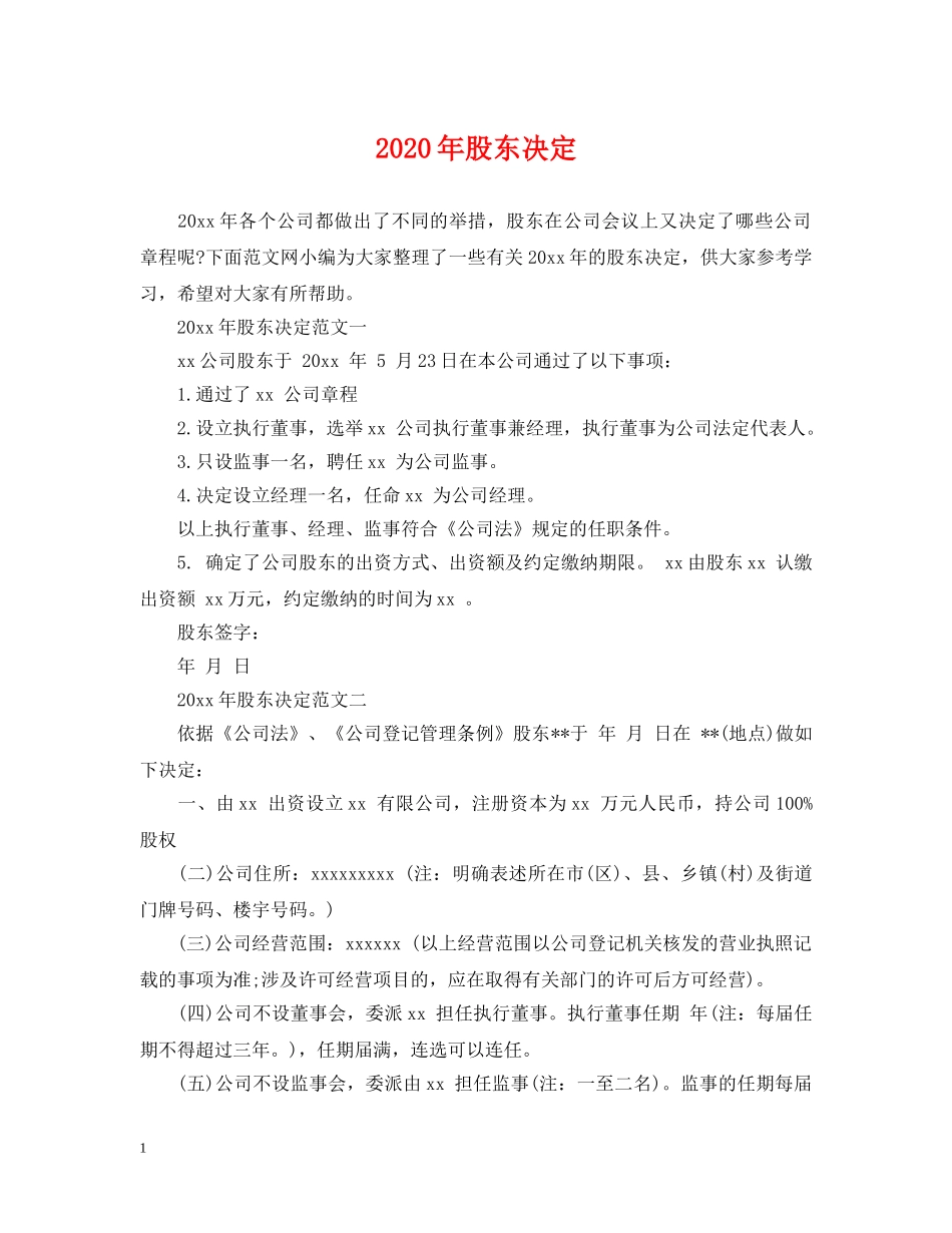 2024年股东决定_第1页