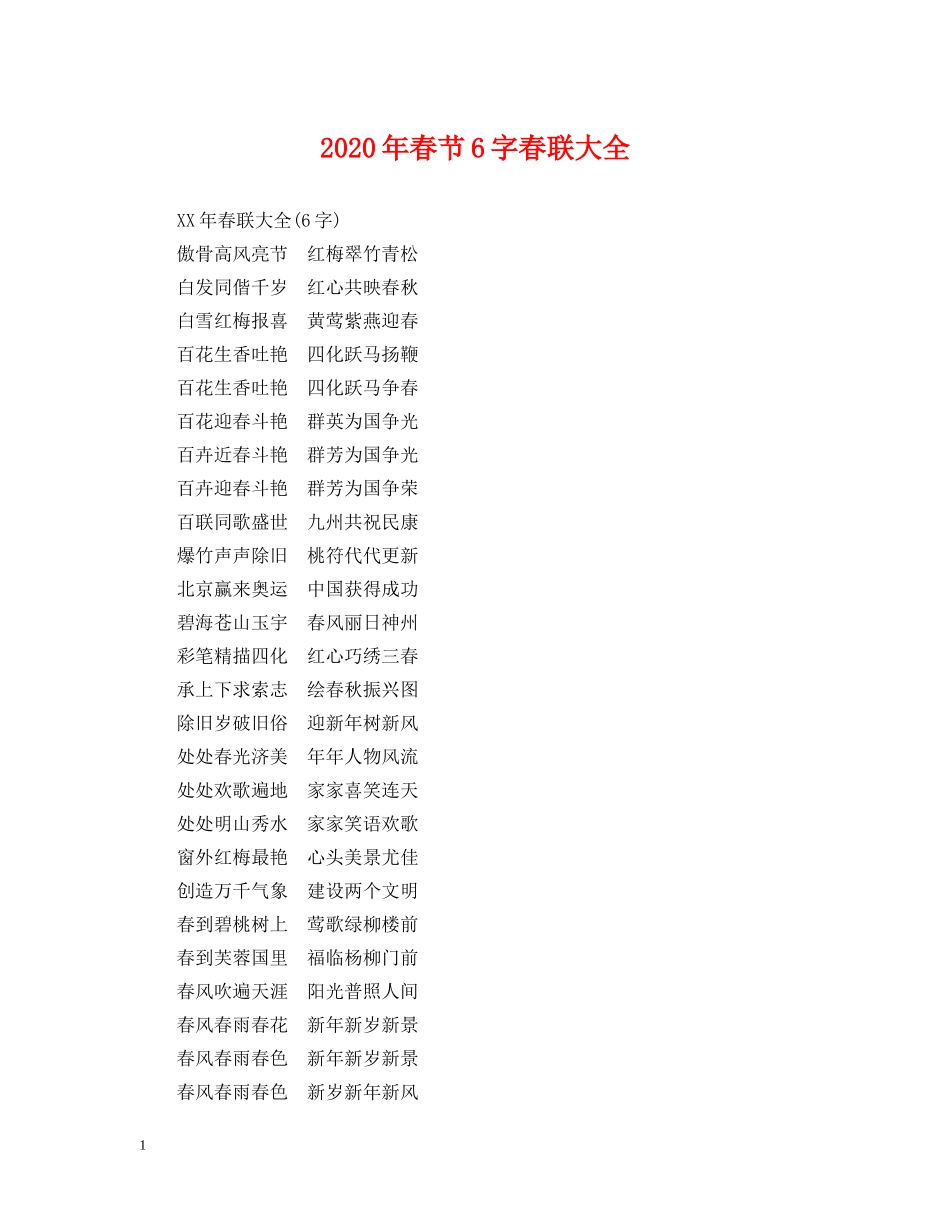 2024年春节6字春联大全_第1页
