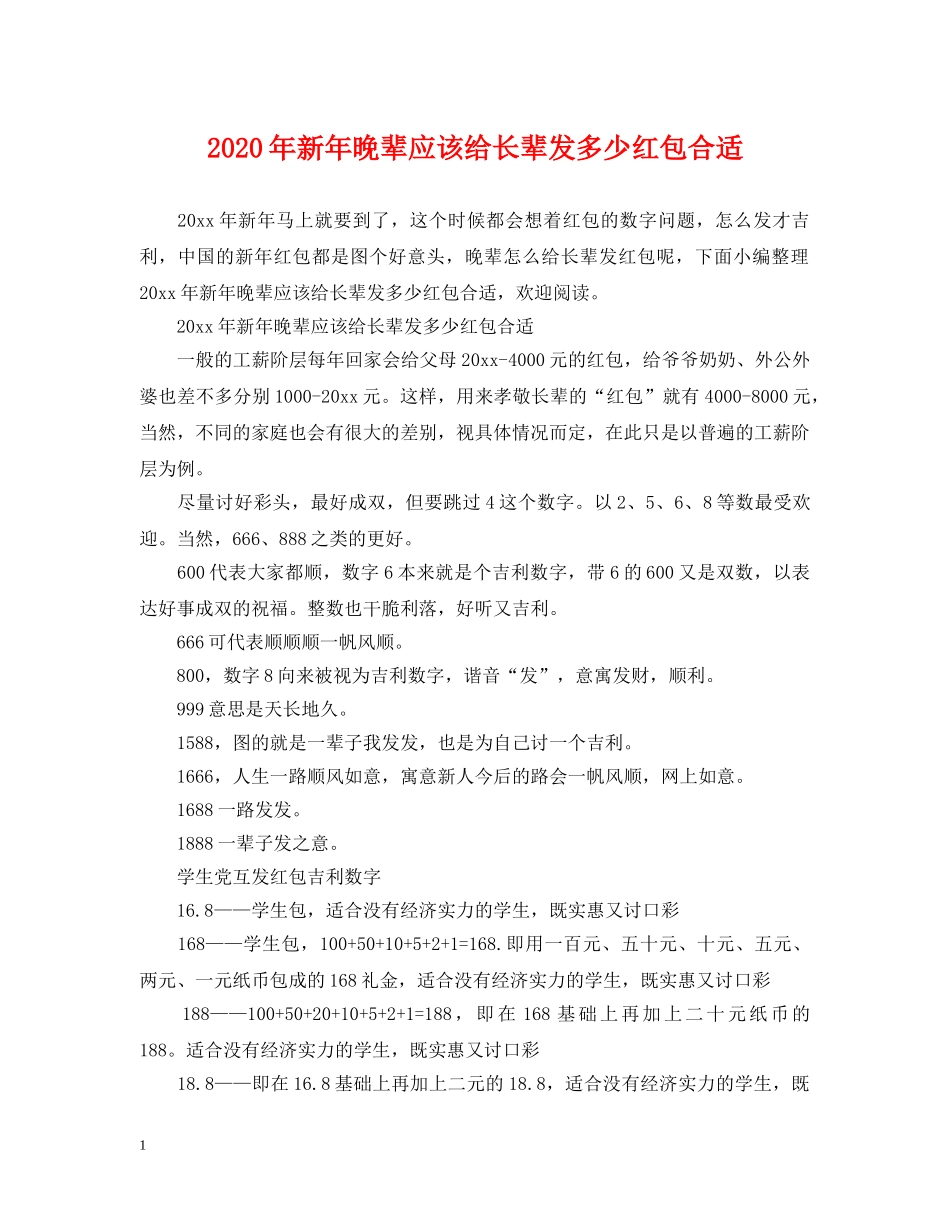 2024年新年晚辈应该给长辈发多少红包合适_第1页