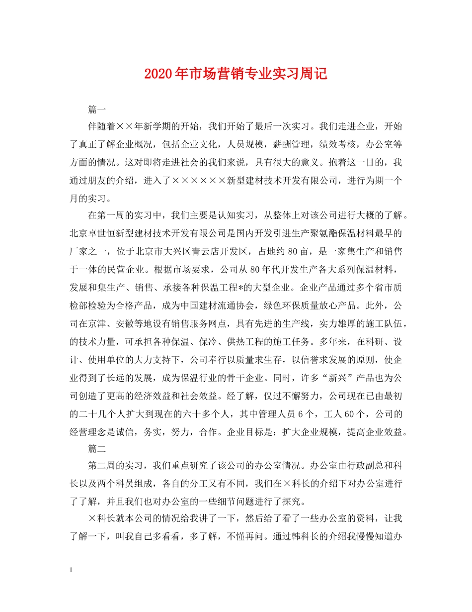 2024年市场营销专业实习周记_第1页