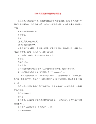 2024年实用版车辆质押合同范本