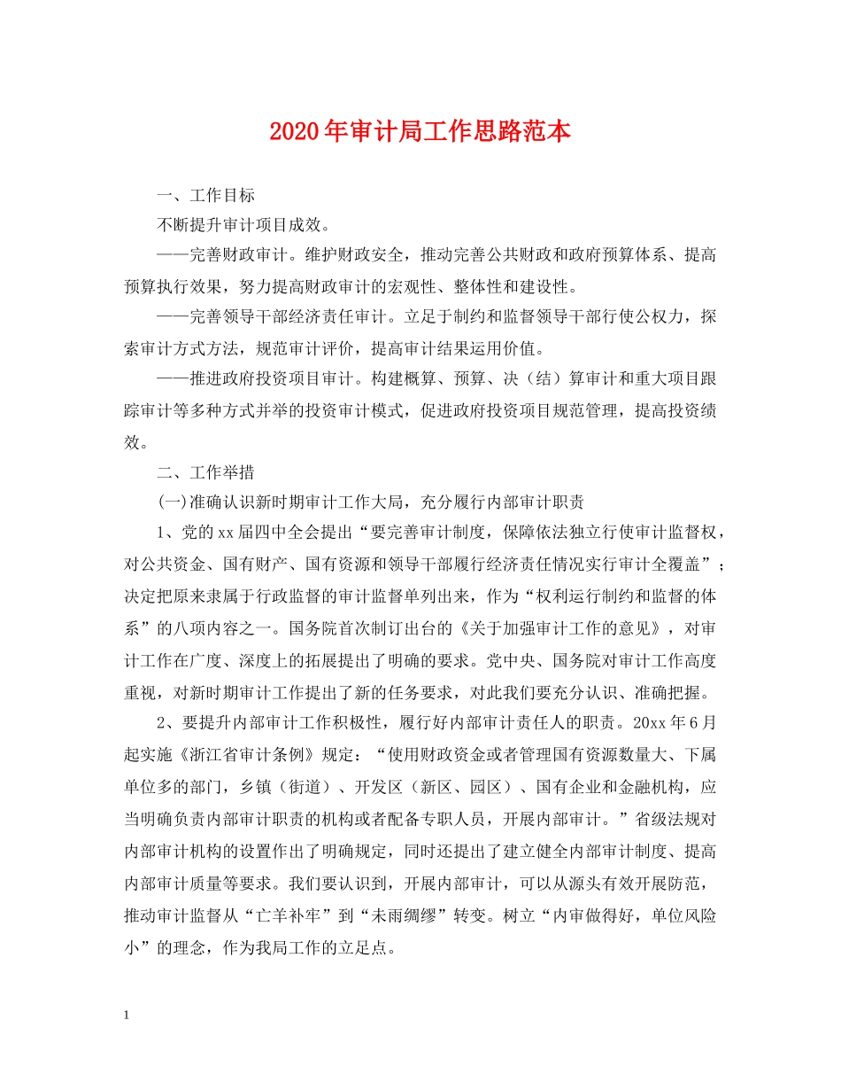 2024年审计局工作思路范本_第1页