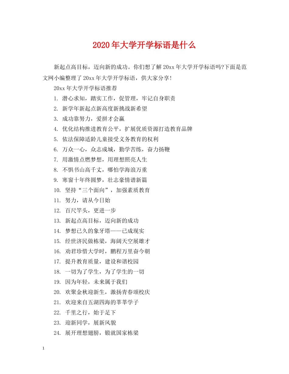 2024年大学开学标语是什么_第1页