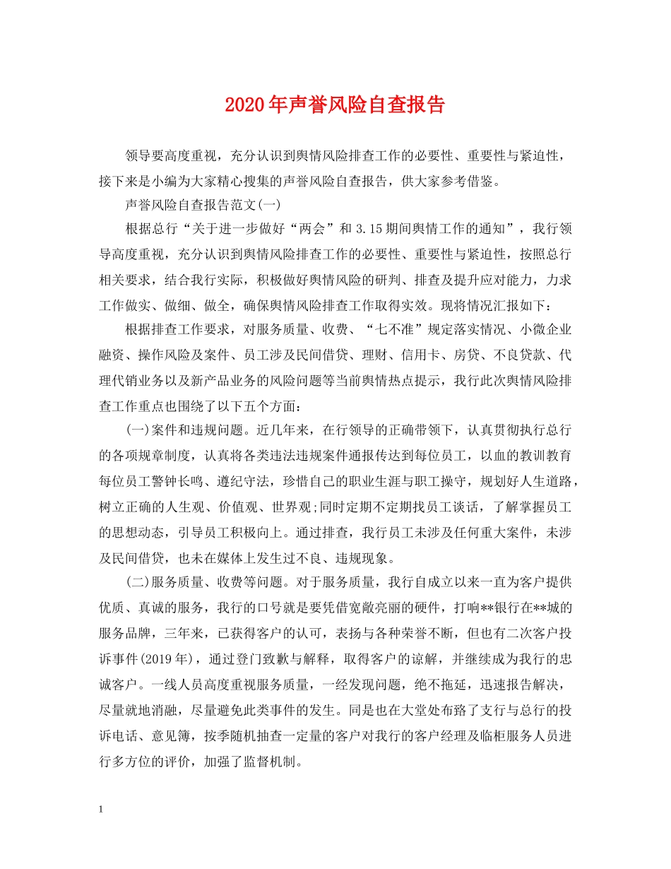 2024年声誉风险自查报告_第1页