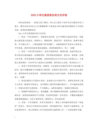 2024小学生素质报告班主任评语