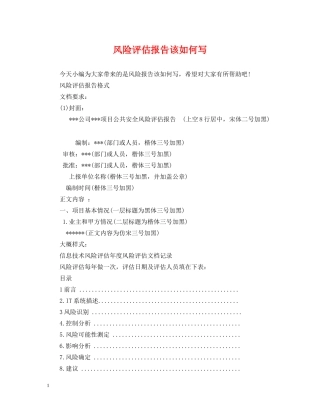 风险评估报告该如何写 