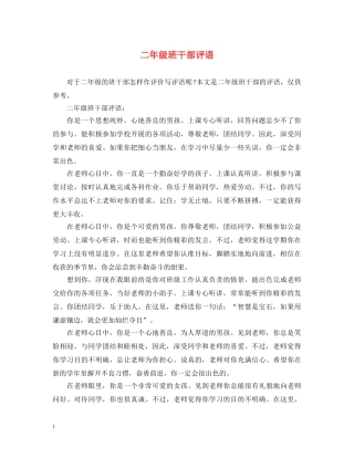 二年级班干部评语
