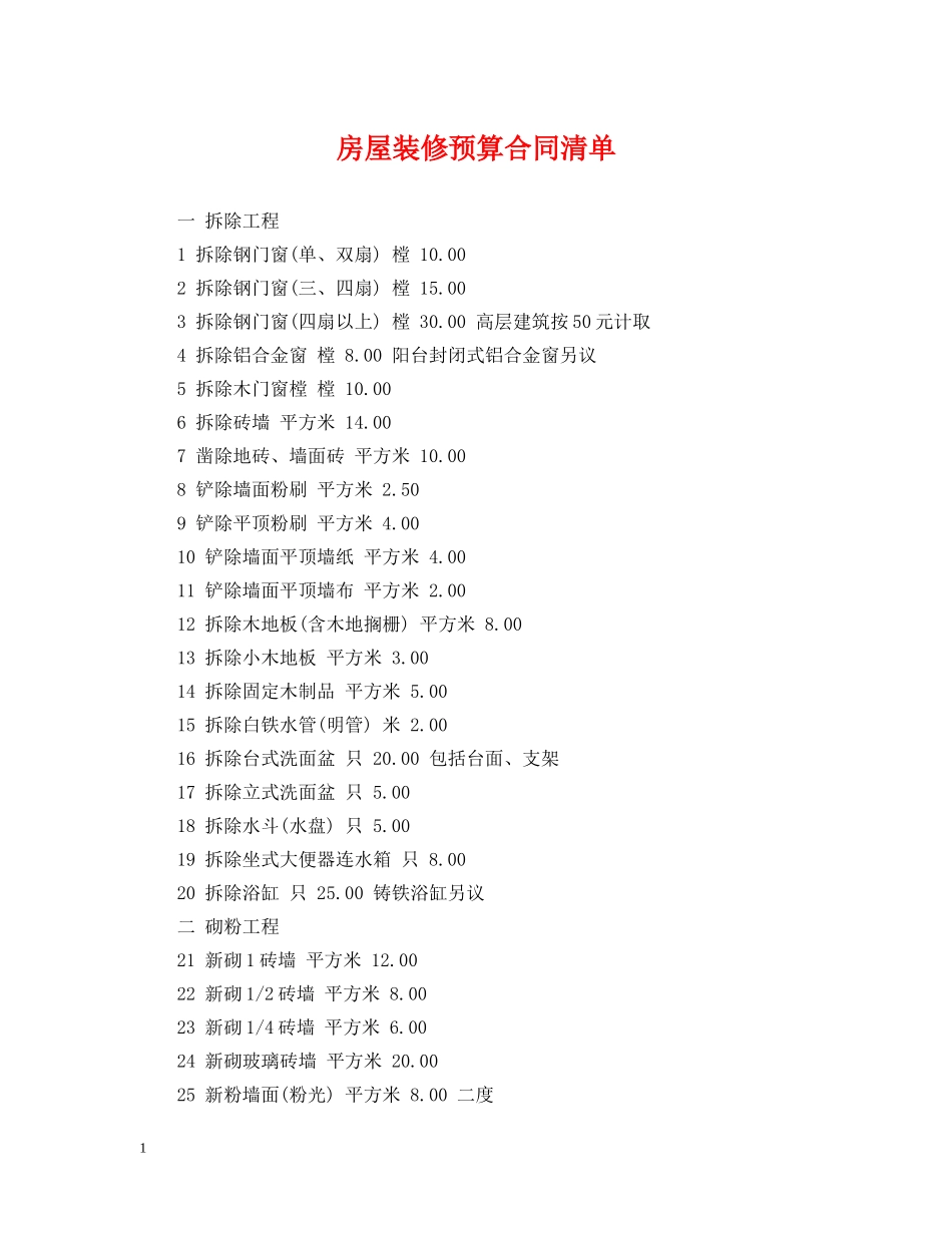 房屋装修预算合同清单 _第1页