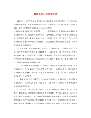 对顶岗实习生总结评语 
