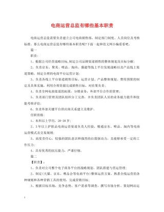 电商运营总监有哪些基本职责 